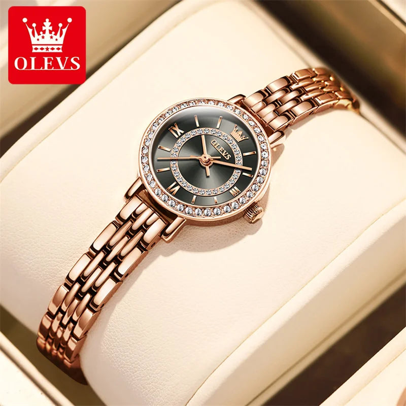 OLEVS New Luxury Rose Gold Small Dial Women Watches Fashion Simple Ladies Quartz Watch Bracelet Waterproof Reloj