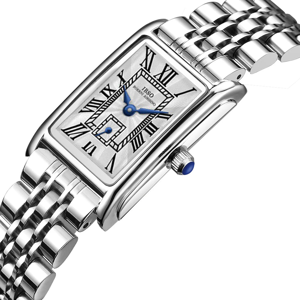Luxury Brand Women Watch Rectangular Small Silver Steel Elegant Quartz Handwatch Female Waterproof Vintage Lady Wristwatch Black