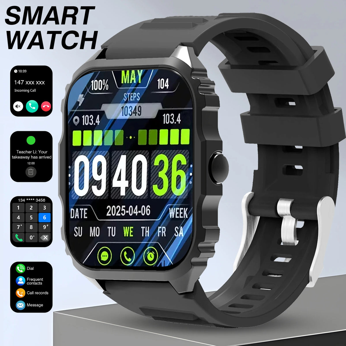 New Smart Watch 1.84 Inch HD Full Touch Screen Display Wireless Call,Answer Phone Watch,Multiple Sports Modes Outdoor Information Reminder Weather Display Music Control Photo Control, Suitable for Iphone & Android