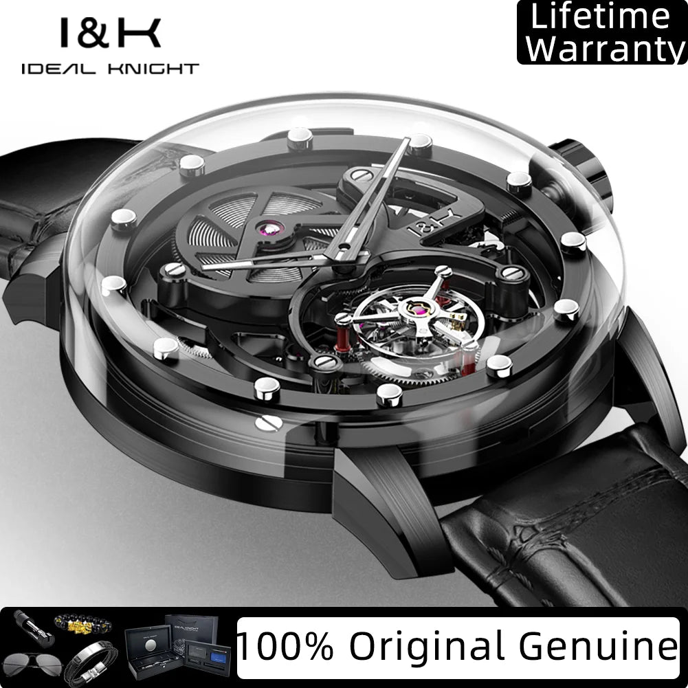 IDEAL KNIGHT Real Tourbillon Watches for Men High-end Luxury Transparent Hollowed Fully Automatic Mechanical Wristwatch 6809