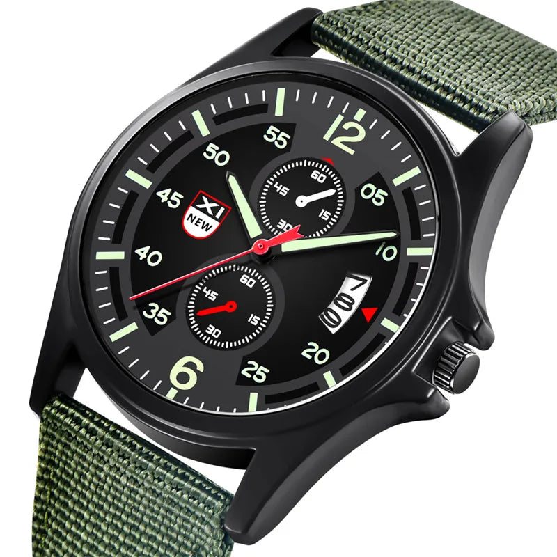 Genuine XINEW Brand Men Watches Students Fashion Casual Nylon Band Sports Date Quartz Wrist Watch Black Relogios Masculinos 2025