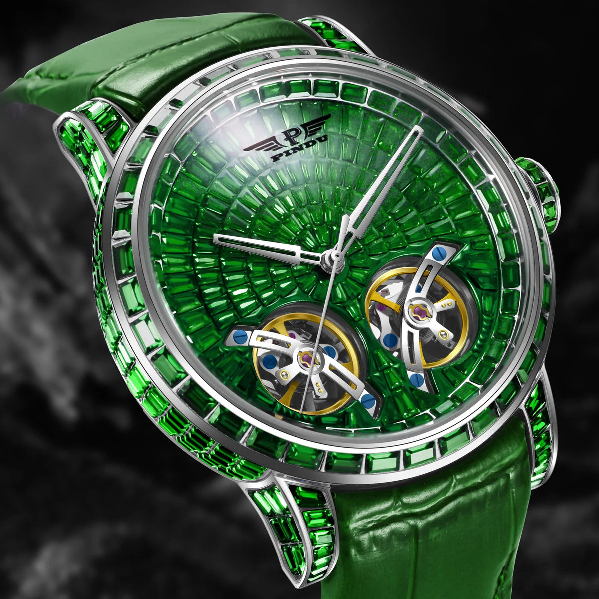 2026 PINDU Design New Diamond Mechanical Watch Men Top Luxury Double Flying Wheel Watch Sapphire Glass Waterproof Watch Leather