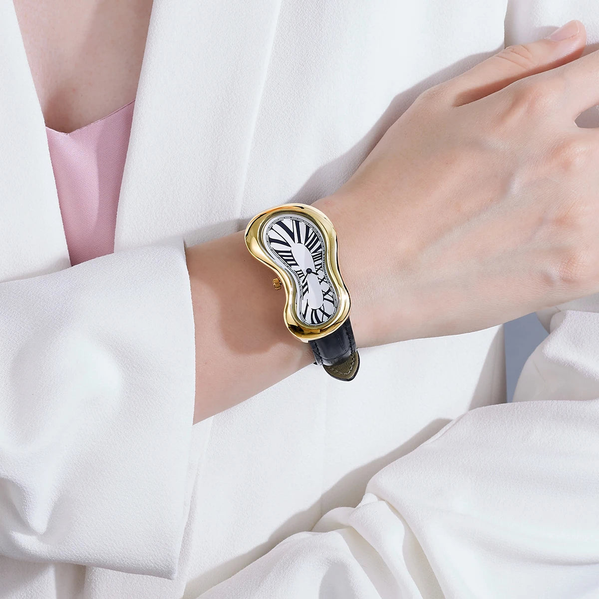 Original Y2K Men's Watch Irregular Creative Crash Melting Twist Watch For Men Genuine Leather Advanced Creative Design 여성용 손목시계