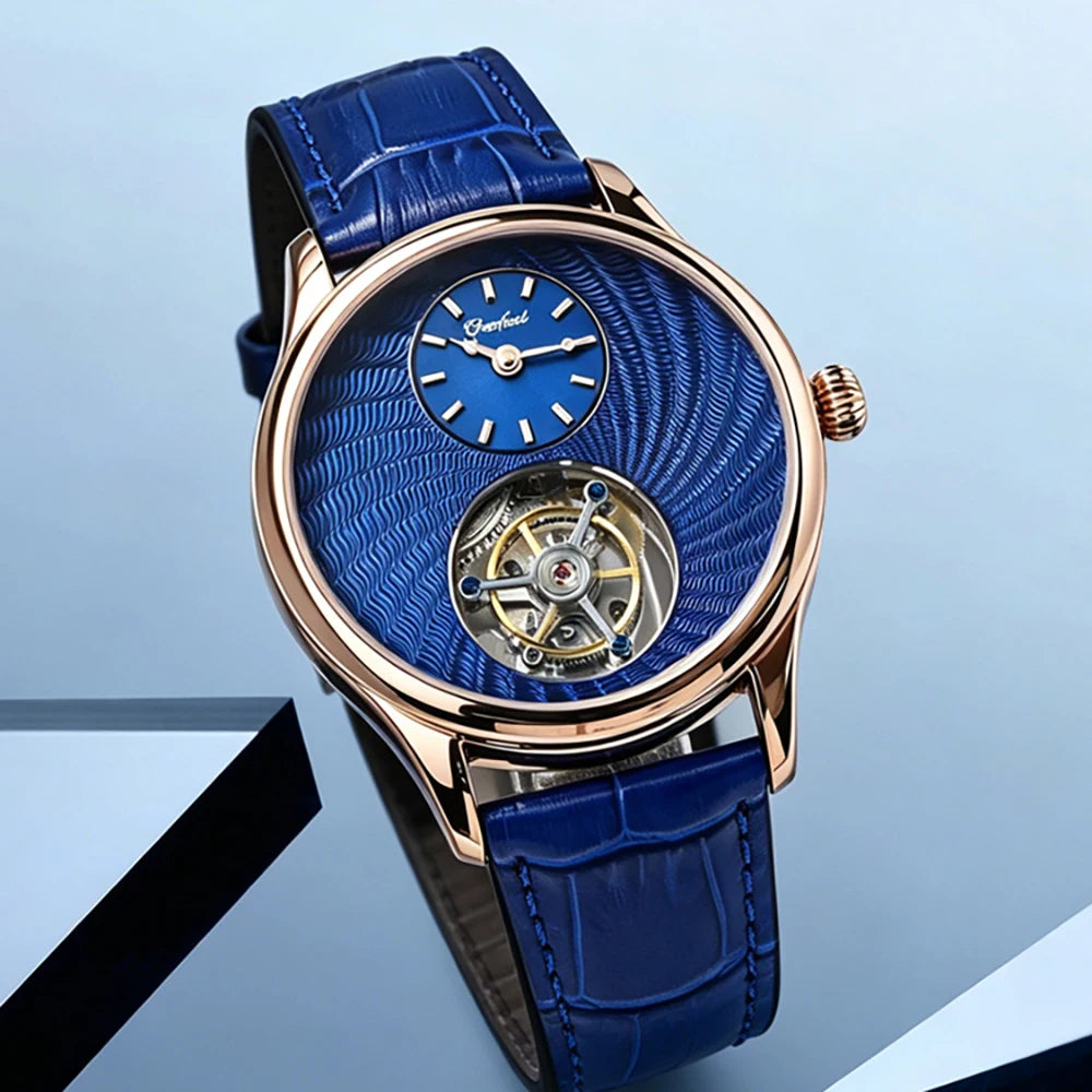 Gezfeel Flying Tourbillon CNC Guilloché Dial Watch For Men Mechanical Waterproof Mens Watches Luxury Movement Stainless Steell