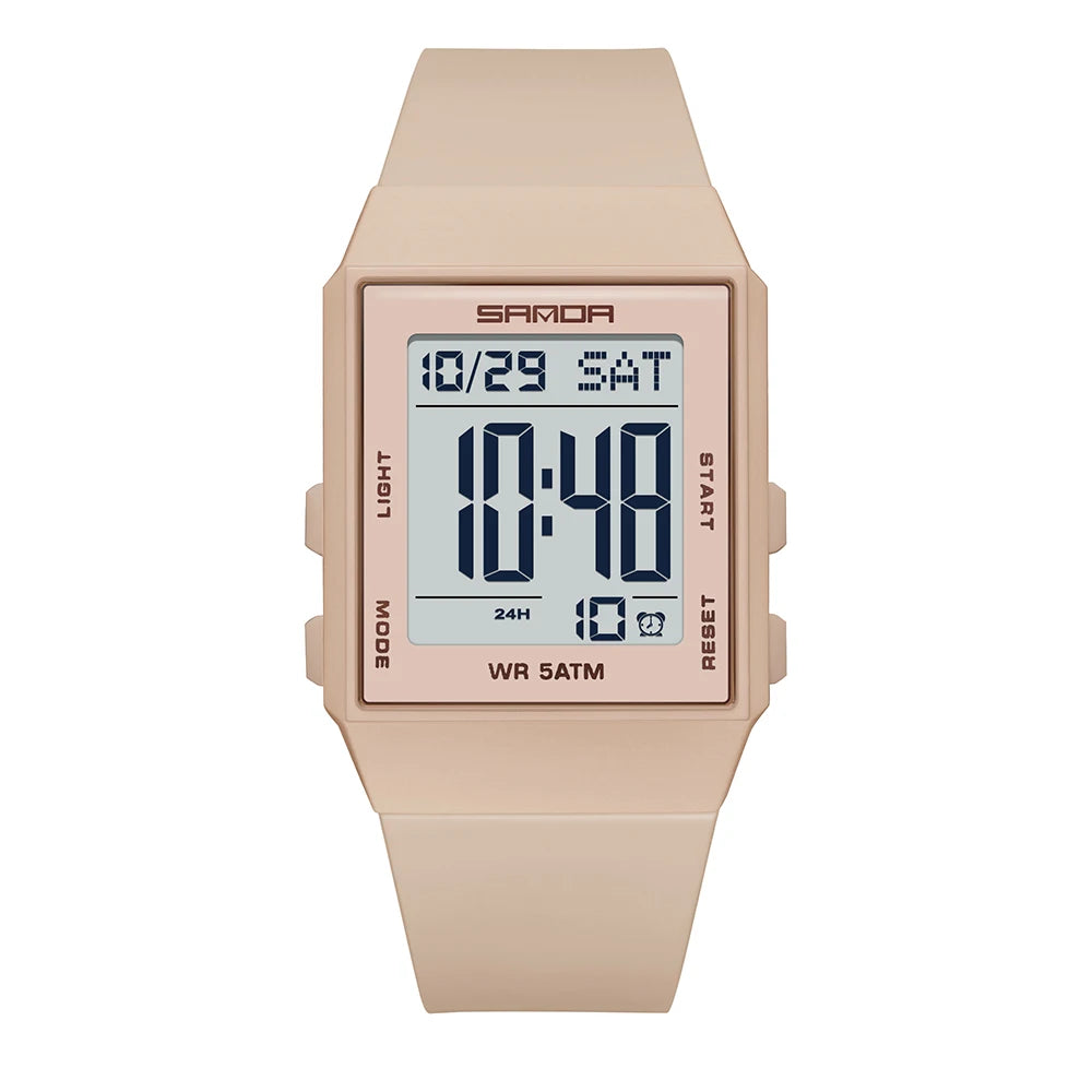 SANDA Women's Casual Digital Watches LED Lighting Stopwatch Alarm Clock Time Display 3ATM Waterproof Lady Elegant Watches