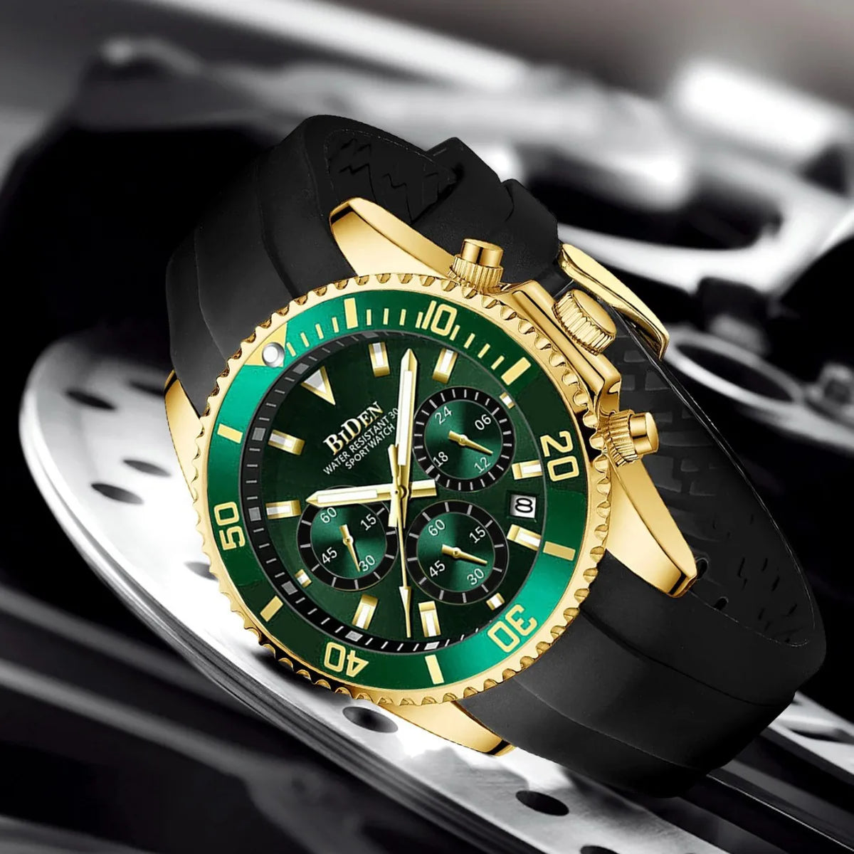 BIDEN Classic Green Watch For Man Fashion Casual Rubber Strap Wrist Watch Men With Calendar Reloj Hombre 2025 Hot Sale