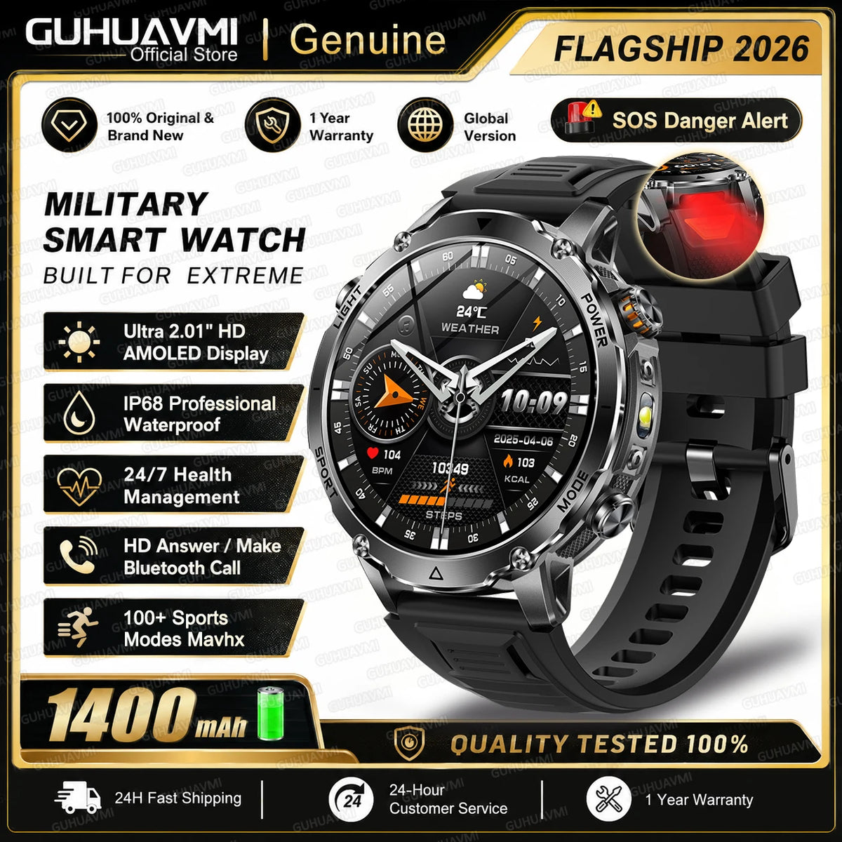 New 1400mAh Ultra Big Battery Smart Watch GPS path Waterproof Swim Sport Run tracker Outdoors Flashlight Military Smartwatch Men