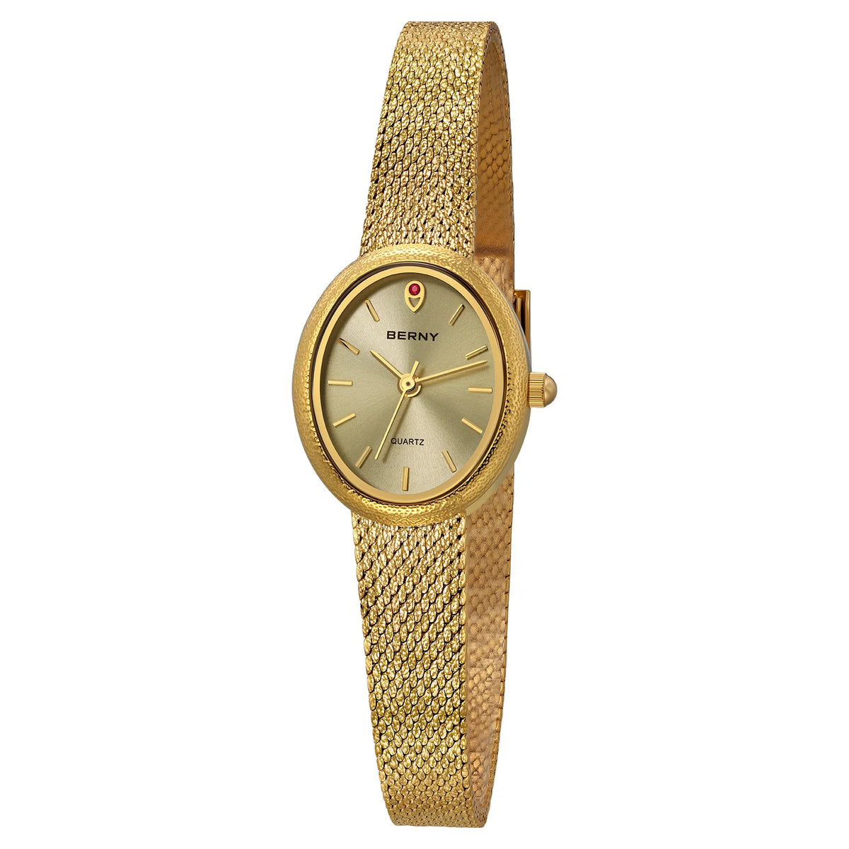BERNY Luxury Watches for Women Fashion Golden Ladies Quartz Watch Super Lightweight Oval Case S/S Casual Dress Wristwatch