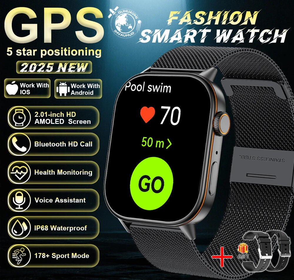 2026New Dual-band GNSS GPS Sports Smart Watches IP68K Swim Compass Heart rate tracker Military Bluetooth Call Bracelet Men Women
