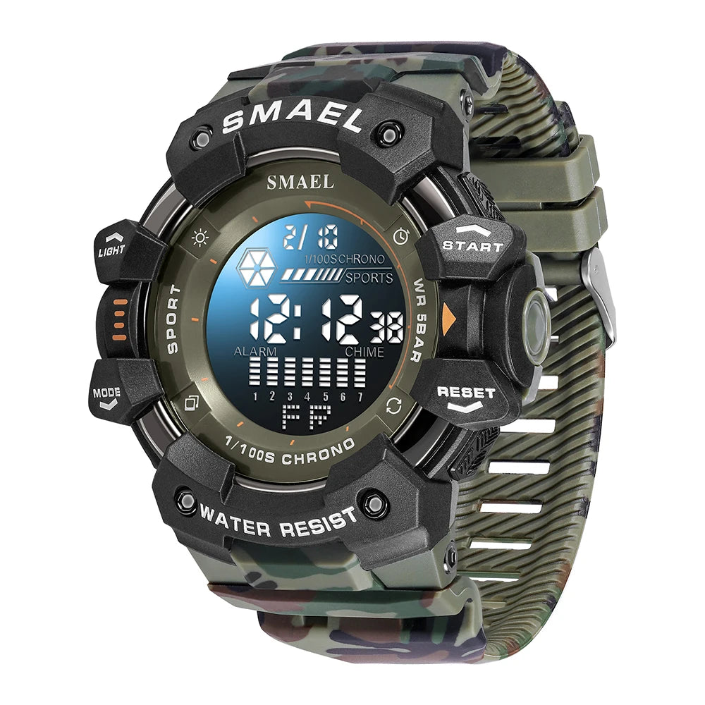 SMAEL Military Digital Watch LED Sports Wristwatches 50m Waterproof LED Stopwatch 8050 Army Watches Digital Big Dail Clock Alarm