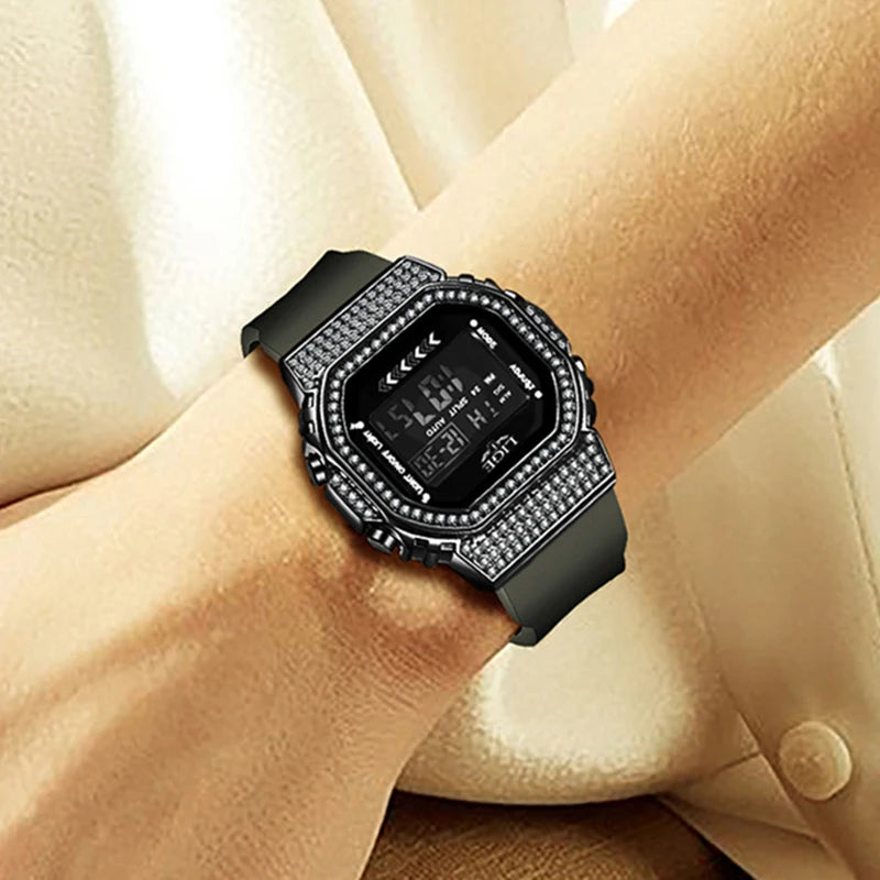 LIGE Fashion Diamond Mens Watch Casual Sports Digital Watches Men Waterproof Chronograph Date LED Wristwatch Luxury Gifts Reloj