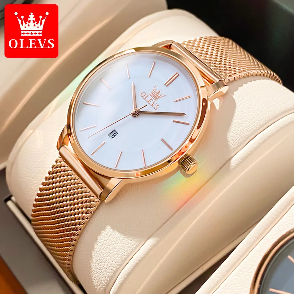 OLEVS Watch For Women Japan Quartz Movement 6.5mm Case Thickness Waterproof Ladies Hand Clock Calendar Fashion Dress Wrist Watch