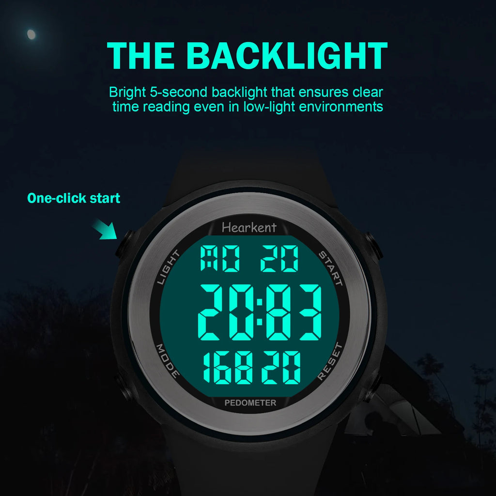 Hearkent Pedometer Watch Men Waterproof Step Counter Calorie Tracker Women Back Light Display Countdown Digital Sport Watches