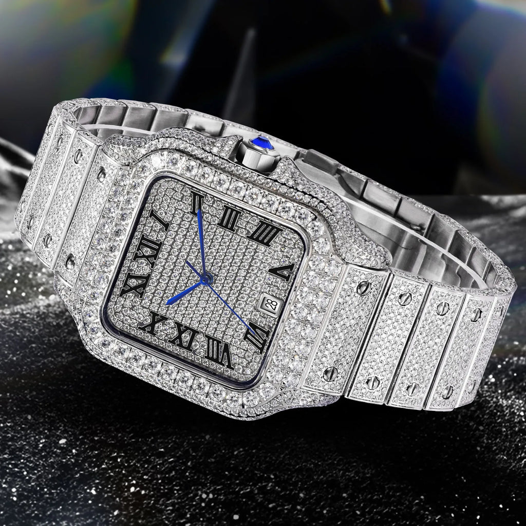 PINDU Design NEW Mozambique Diamond mechanical watch men 8215 movement sapphire stainless steel waterproof fully automatic watch