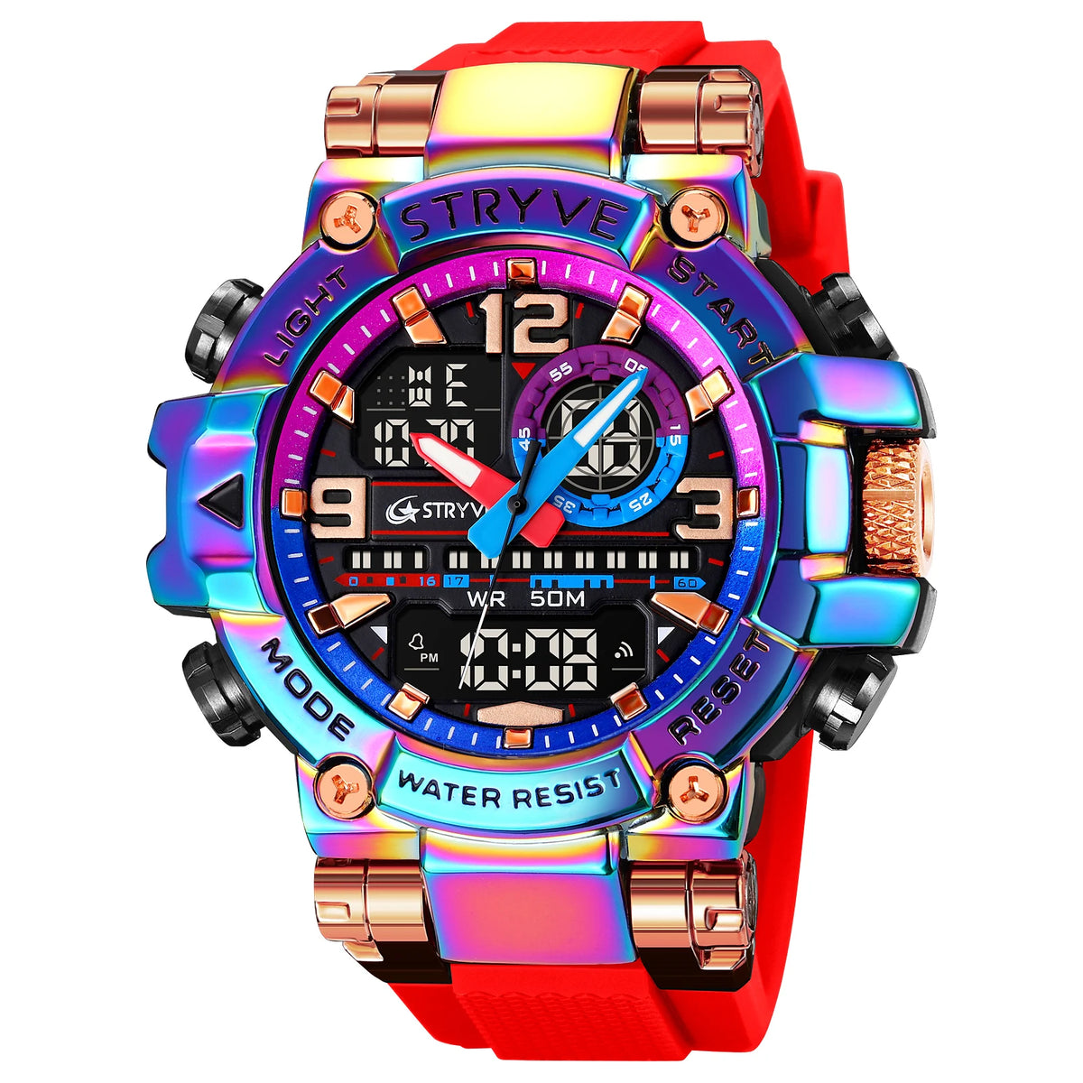Men's STRYVE 8025 High Quality Digital-Analog Dual Movement 5ATM Waterproof Watches Fashion Sports Men's Relogio Masculino