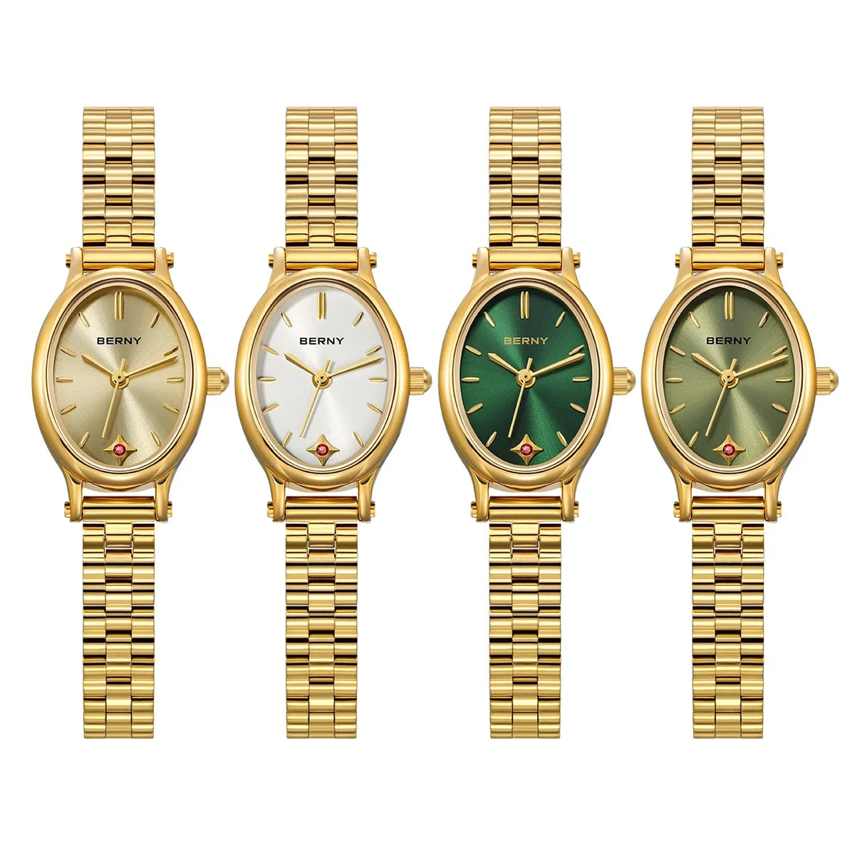 BERNY Gold Watch for Women Olive Green Quartz Jewelry Bracelet Casual Jewelry Women's Wristwatch Small Fashion Ladies Watches