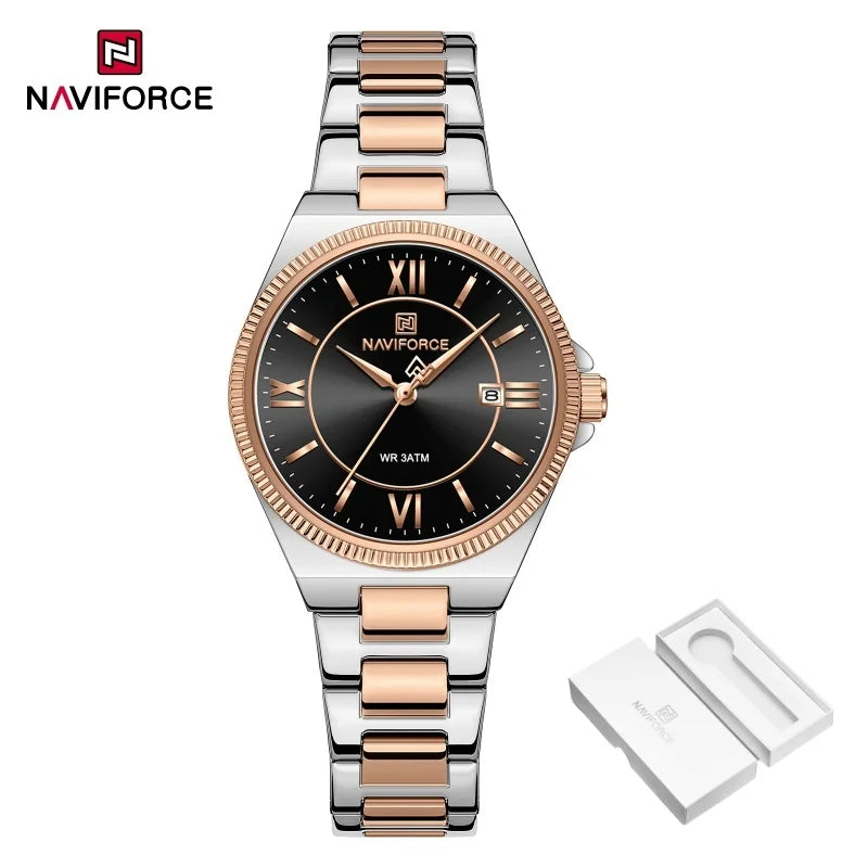 High Quality NAVIFORCE 2026 Woman Quartz Watch Retro Watches 3ATM Waterproof Stainless Steel Watchband  Ladies' Watches NF5073