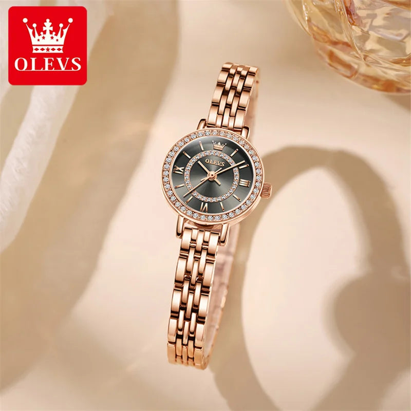 OLEVS New Luxury Rose Gold Small Dial Women Watches Fashion Simple Ladies Quartz Watch Bracelet Waterproof Reloj
