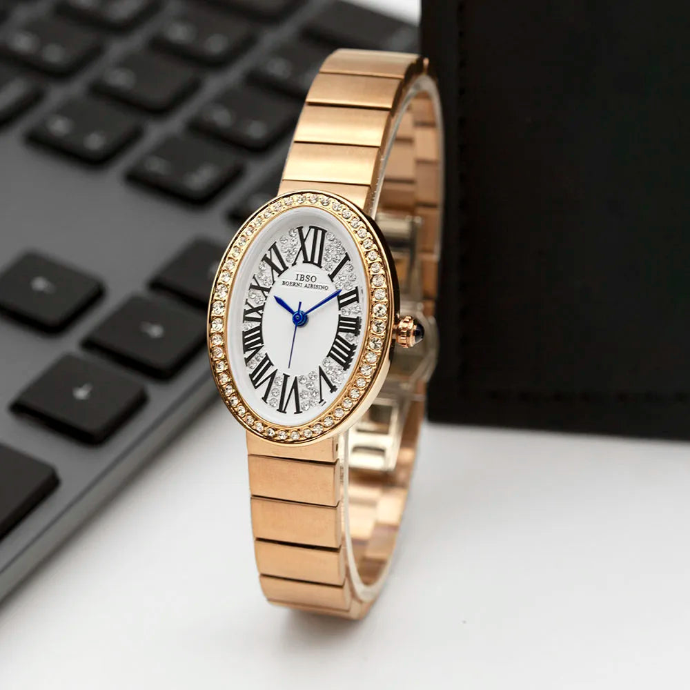 Original Brand Woman Watch Silver Steel Waterproof Oval Handwatch Female Fashion High Quality Ladies Leather Wristwatches Blue