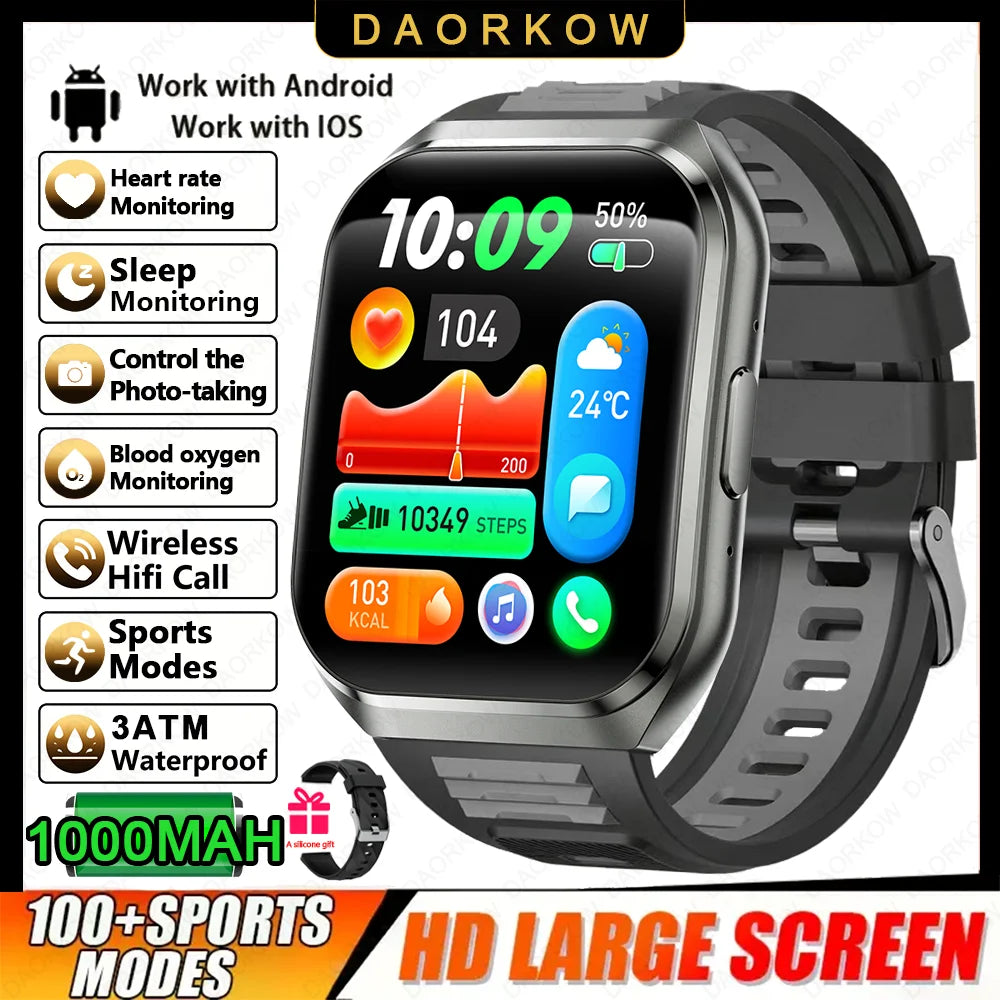 New Smart Watch Man 1000mAh Long Standby Outdoor Smartwatch Men IP68 Waterproof Heart Rate Sport BT Call Big Battery Smart watch