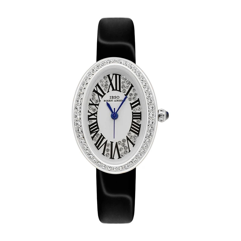 Original Brand Woman Watch Silver Steel Waterproof Oval Handwatch Female Fashion High Quality Ladies Leather Wristwatches Blue