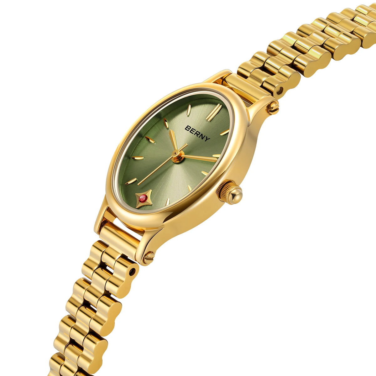 BERNY Gold Watch for Women Olive Green Quartz Jewelry Bracelet Casual Jewelry Women's Wristwatch Small Fashion Ladies Watches