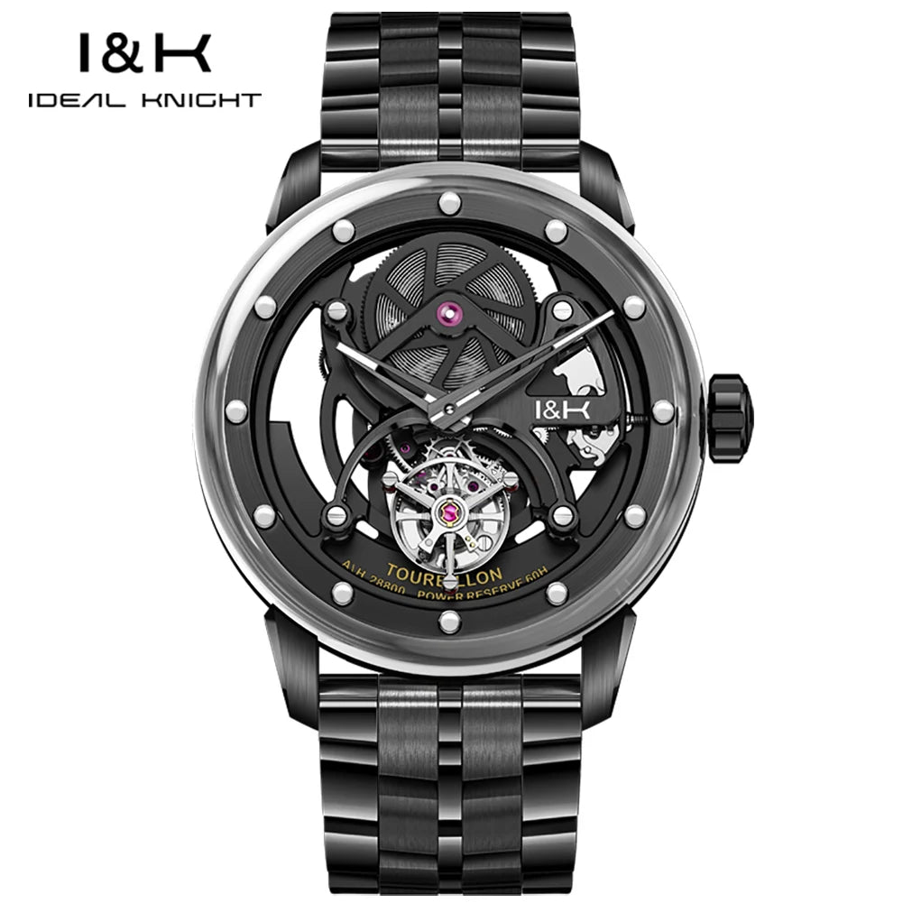 IDEAL KNIGHT Real Tourbillon Watches for Men High-end Luxury Transparent Hollowed Fully Automatic Mechanical Wristwatch 6809
