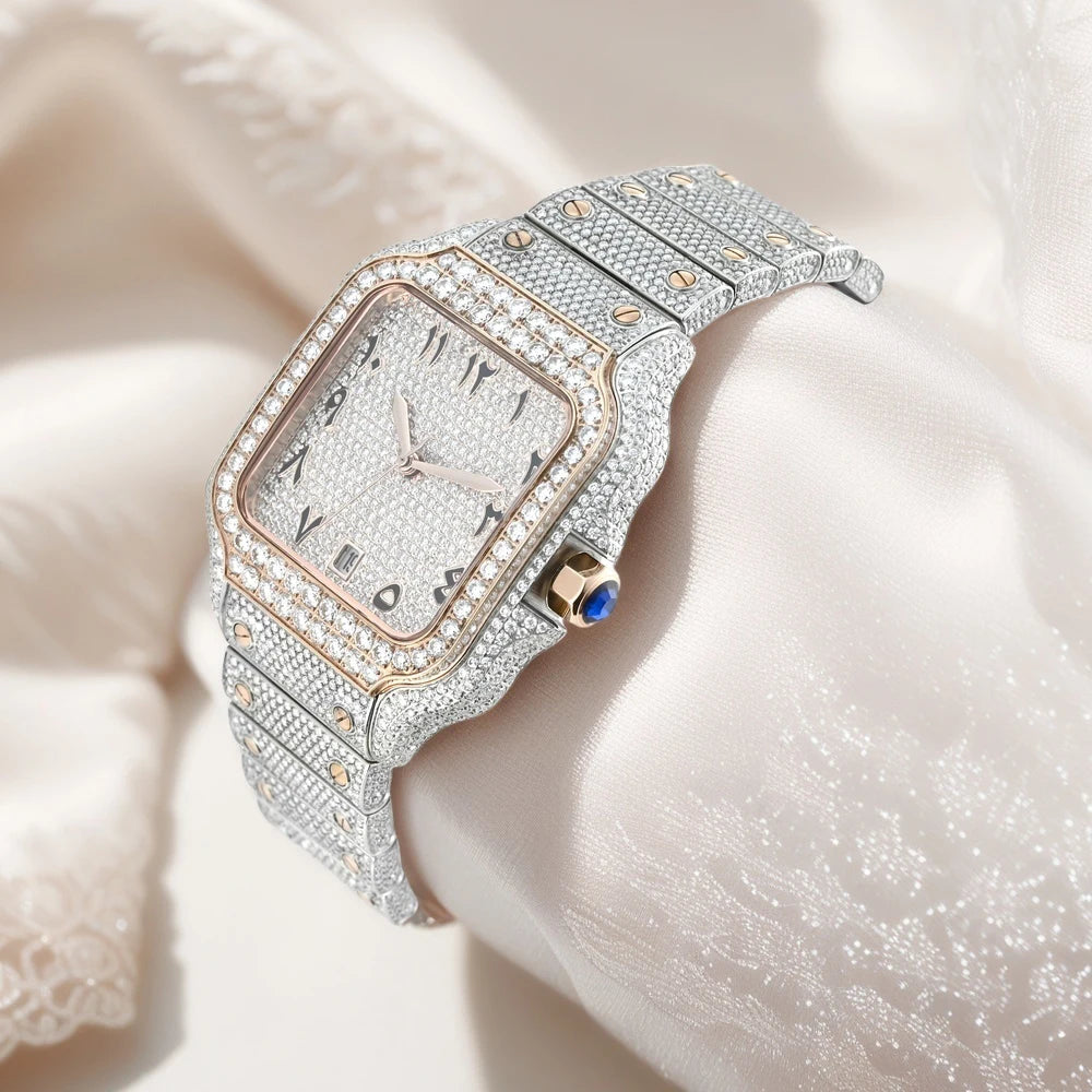 High End Square Design Luxury Gold VVS Moissanite Watch Waterproof Mens Diamond Iced Out Wrist Watches