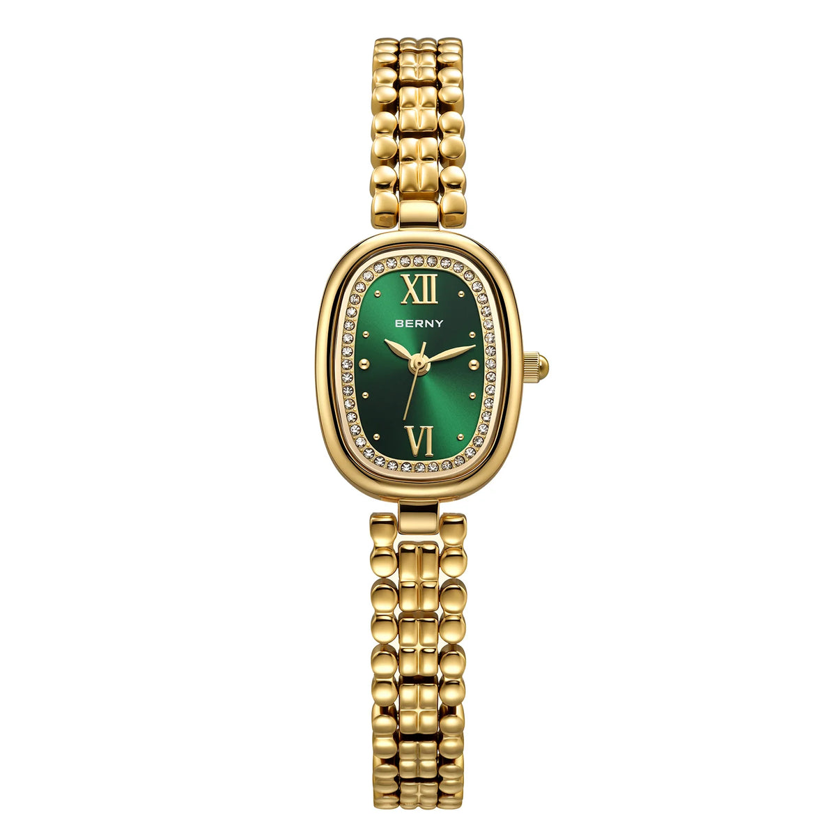 BERNY Golden Watches for Women Elegant Ladies Quartz Watch Luxury Slim Oval Fashion Casual Minimalist Party Gift Wristwatch