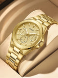 GUESS Original Luxury Gold Tone Round Watches for Men Stainless Steel Elegant Multifunction Quartz Chronograph Classic Business