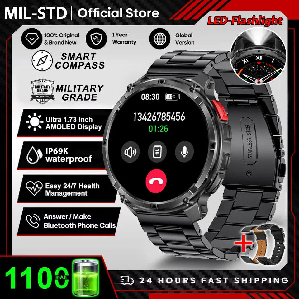 2026 New T-Rex3 Pro GPS Tracker 1100mAh Smartwatch Men 120-Day Standby Clock Rugged Outdoor Sport 10ATM Waterproof Call Watches