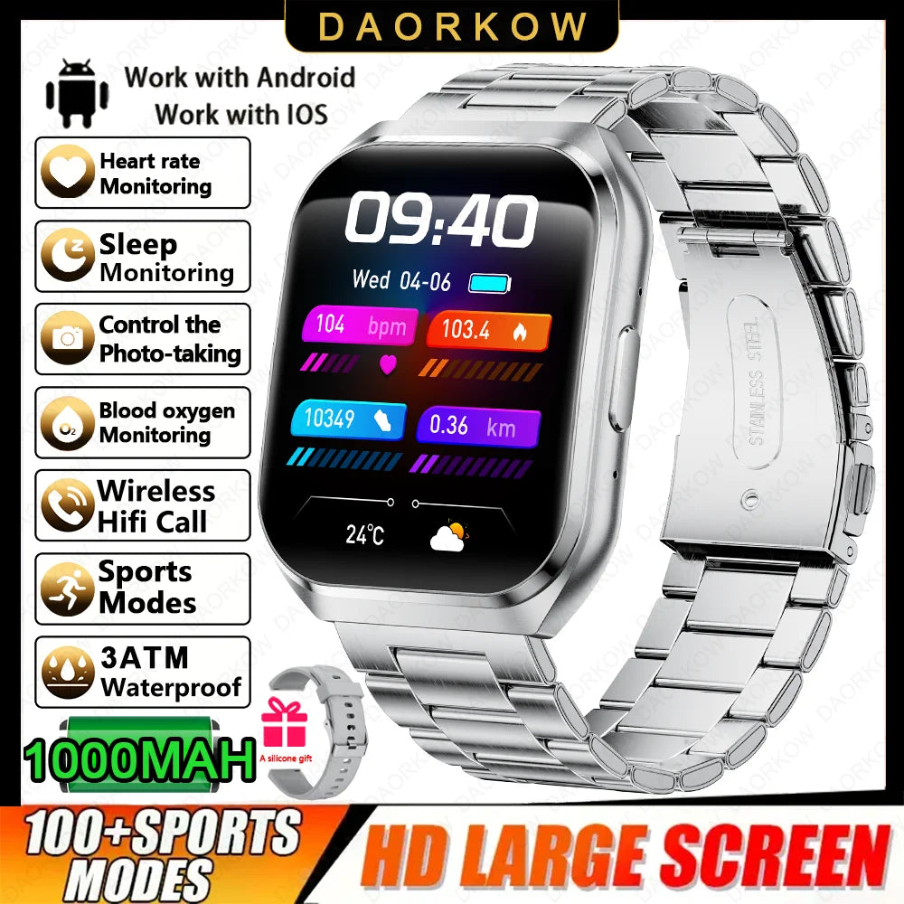 New Smart Watch Man 1000mAh Long Standby Outdoor Smartwatch Men IP68 Waterproof Heart Rate Sport BT Call Big Battery Smart watch