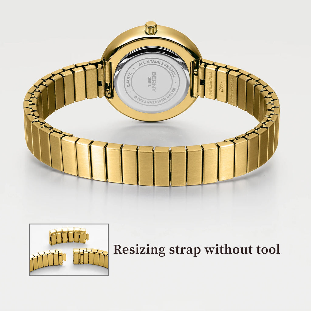 BERNY Women's Gold Watch Fashion Quartz Wristwatch Waterproof Top Brand Exquisite Stainless Steel Top New Watches for Ladies