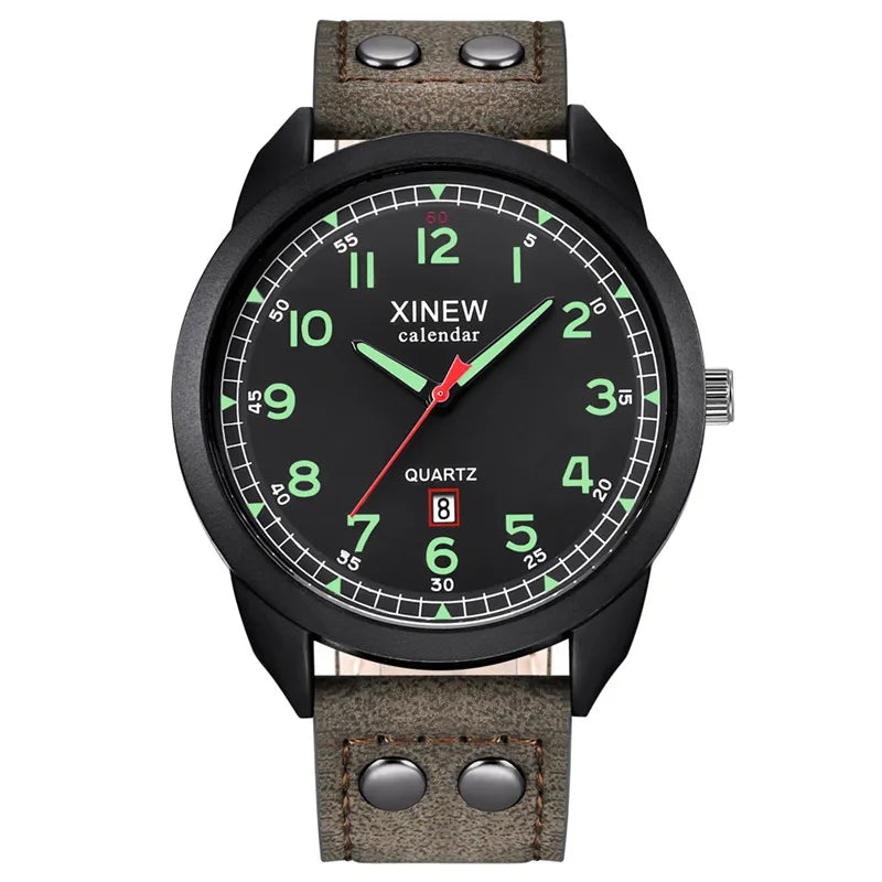 Genuine XINEW Brand Men Watches Boys Students Fashion Leather Band Date Quartz Watch Montre Homme Reloj Hombre Relogio Masculino