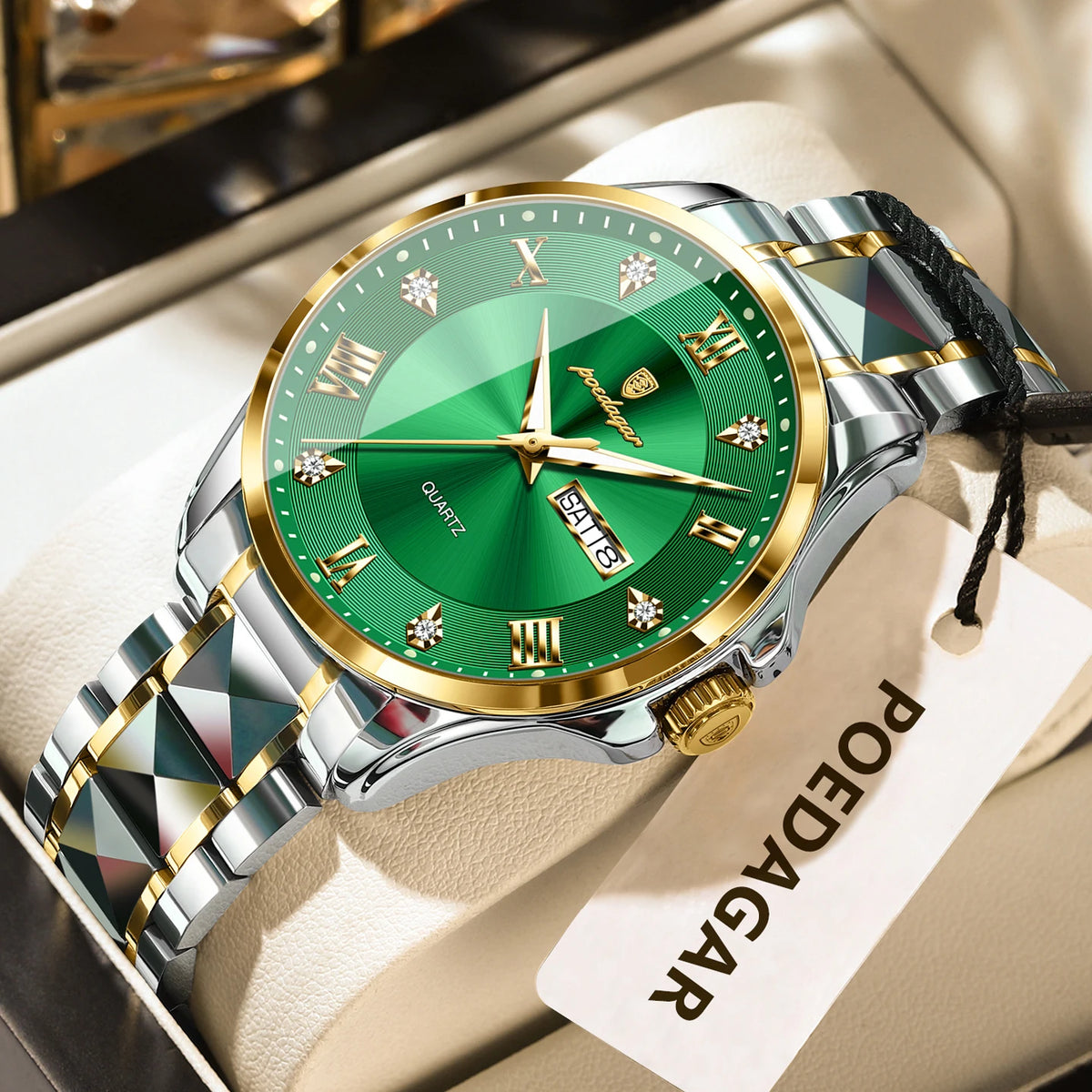 POEDAGAR Original Luxury Man Watch Waterproof Luminous Date Week Fashion Men Clock Stainless Steel Quartz Business Men's Watches
