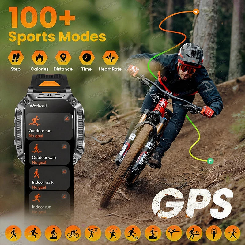 2026 New Built-in 1400mAh Super Large Battery Men Smart Watch Outdoor GPS 2.01"AMOLED Screen 10ATM Waterproof BT Call Smartwatch