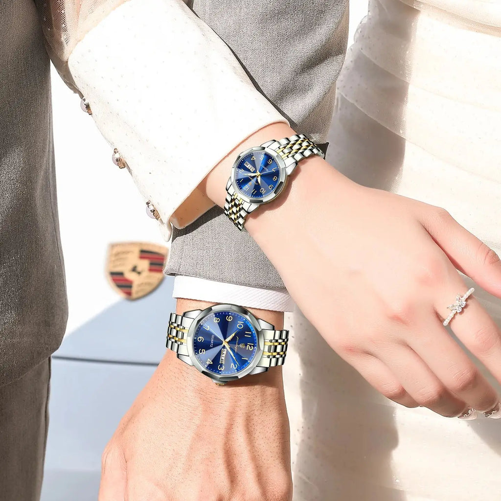 POEDAGAR Brand Watches For Couple Waterproof Date Week Couple's Watches Quartz Stainless Steel Fashion Lovers Watch Set+Box Gift