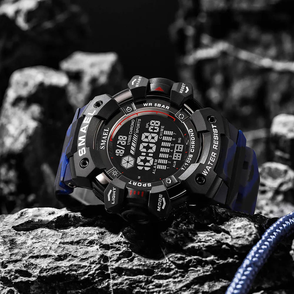 SMAEL Military Digital Watch LED Sports Wristwatches 50m Waterproof LED Stopwatch 8050 Army Watches Digital Big Dail Clock Alarm