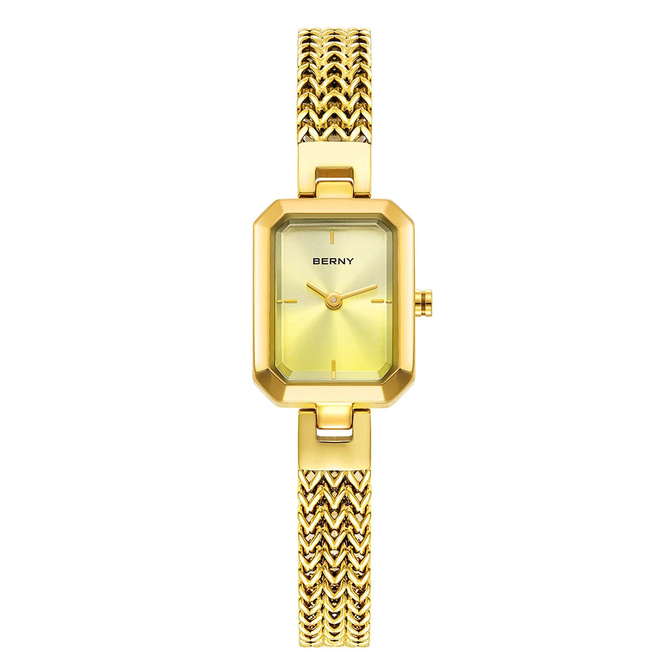 BERNY Square Women Wristwatch Luxury Fashion Quartz watches Minimalist Rectangle Mini Dial Stainless Steel Jewelry Women's Watch