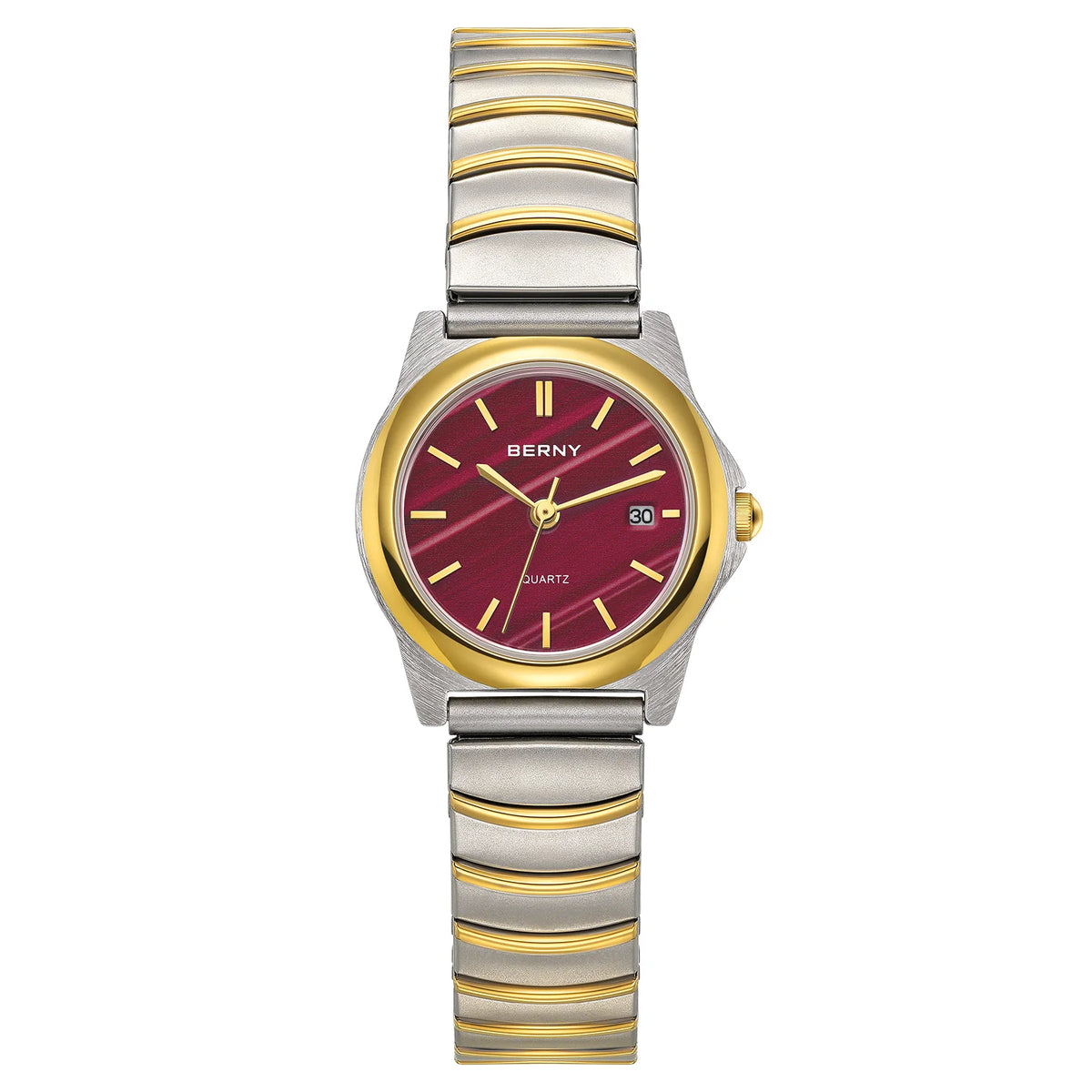 BERNY Gold Quartz Women Watch Fashion Easy Ware Women's Watches 3ATM Waterproof Stainless Steel Gold Expansion Band Ladies Watch