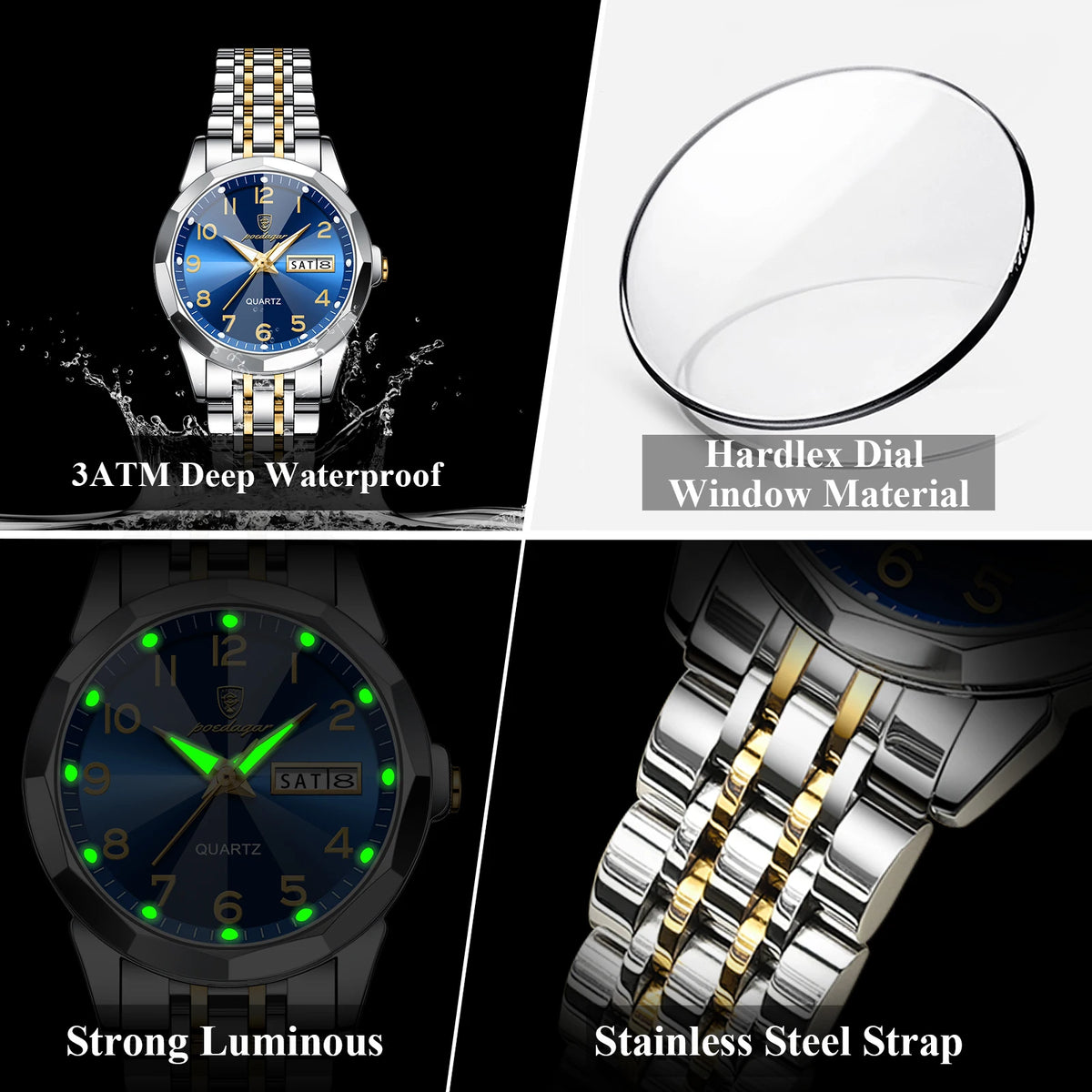 POEDAGAR Brand Watches For Couple Waterproof Date Week Couple's Watches Quartz Stainless Steel Fashion Lovers Watch Set+Box Gift