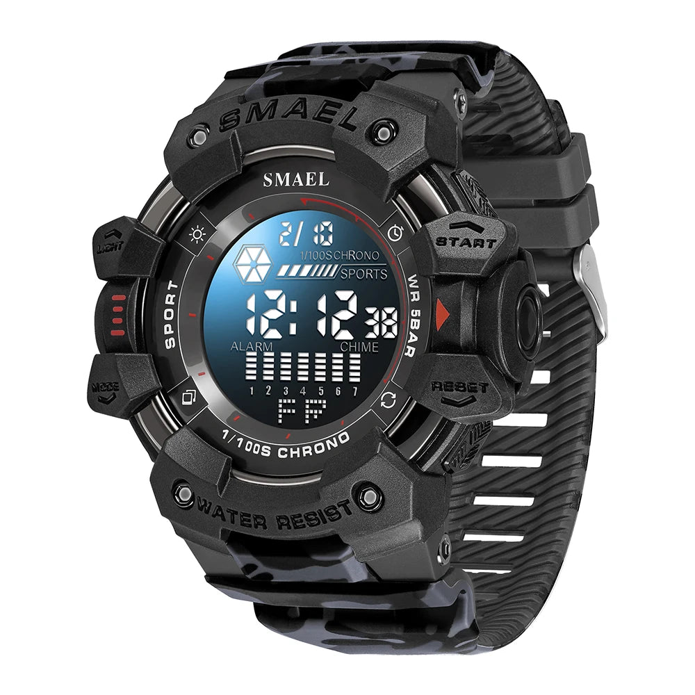 SMAEL Military Digital Watch LED Sports Wristwatches 50m Waterproof LED Stopwatch 8050 Army Watches Digital Big Dail Clock Alarm