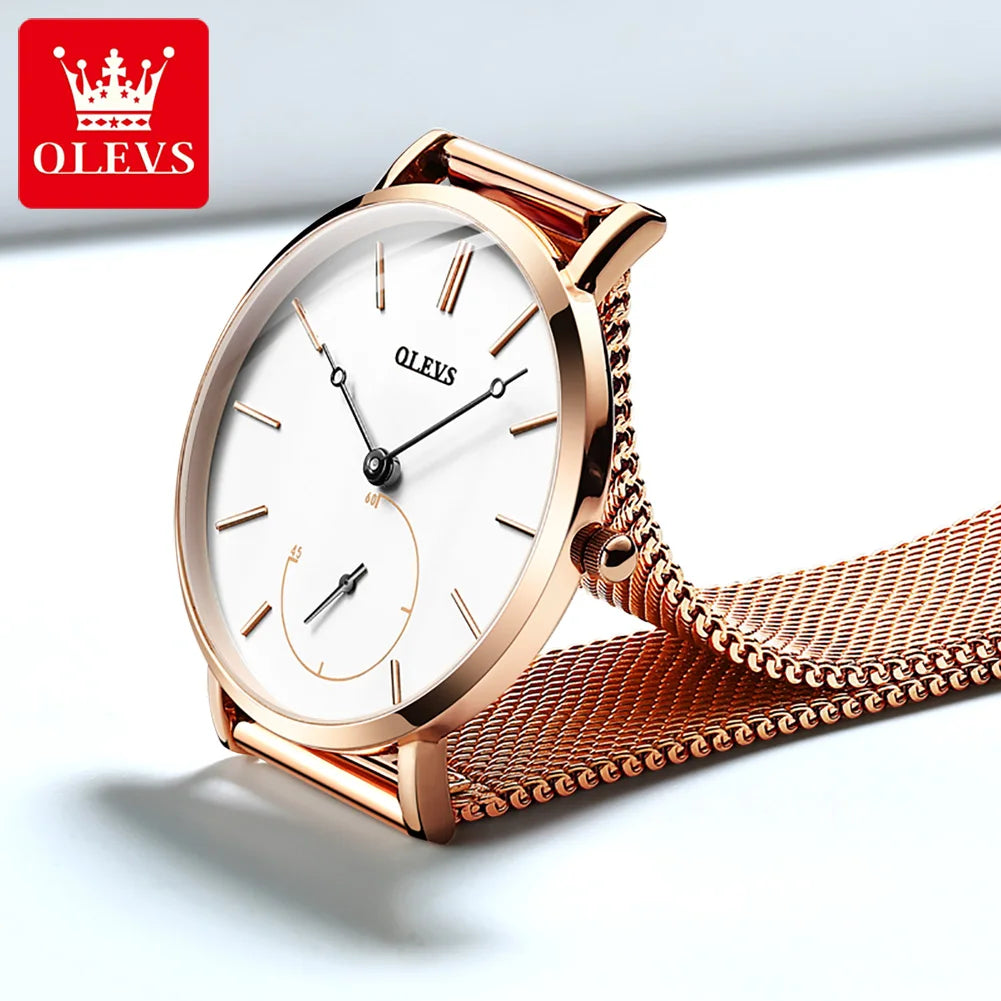 OLEVS New Watch For Women Luxury Casual Rose Gold Waterproof Quartz Ladies Wristwatch Mesh Belt Fashion Date Clock Reloj Mujer