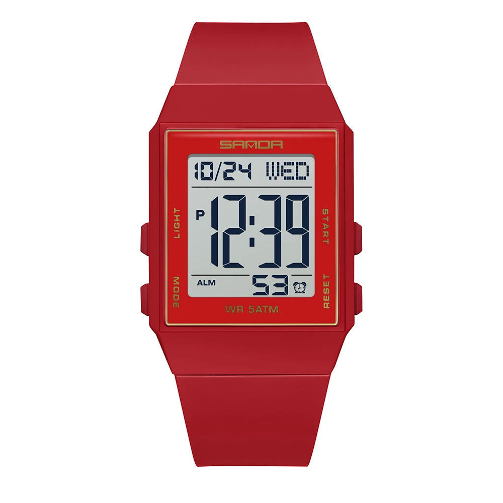 SANDA Women's Casual Digital Watches LED Lighting Stopwatch Alarm Clock Time Display 3ATM Waterproof Lady Elegant Watches