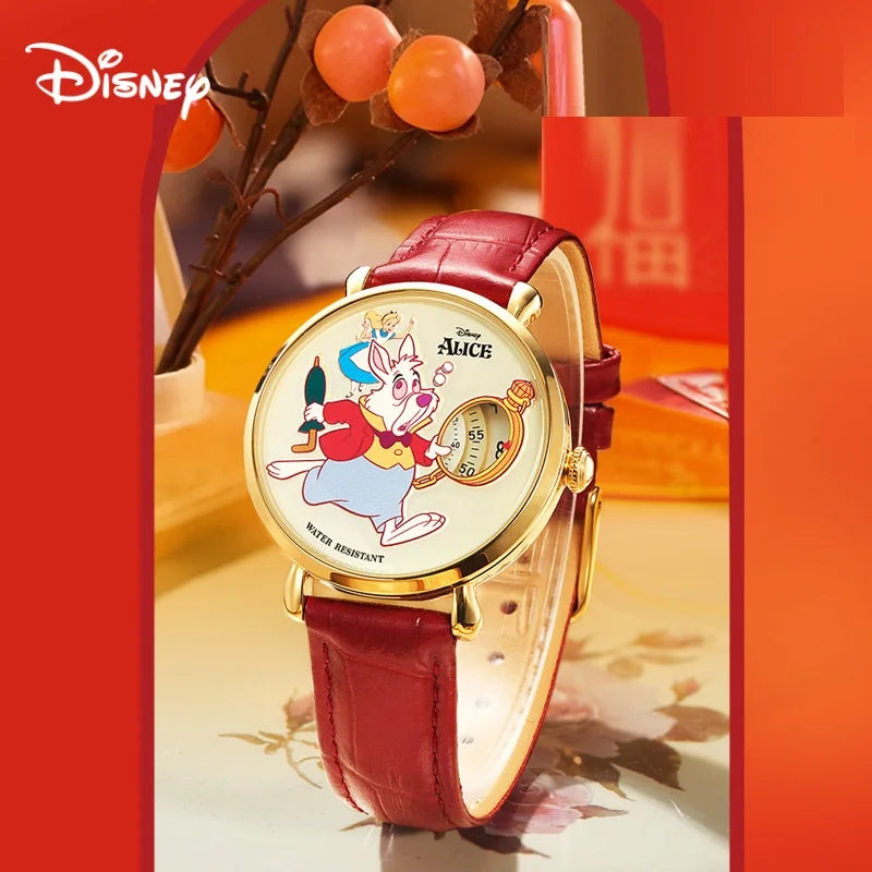 Disney Alice's Adventures In Wonderland White Rabbit Unisex Cartoon Quartz Wristwatch Women Man Pointless Design Lady New Clock