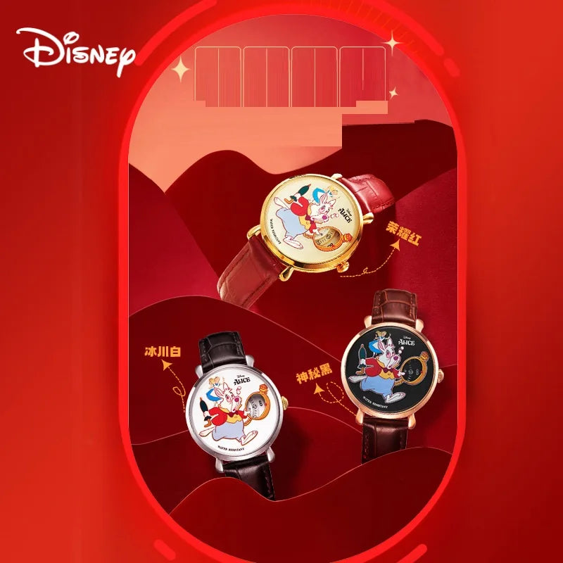 Disney Alice's Adventures In Wonderland White Rabbit Unisex Cartoon Quartz Wristwatch Women Man Pointless Design Lady New Clock