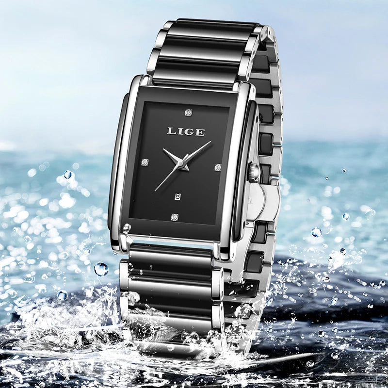 LIGE New Luxury Women Watches Elegant Ceramic Quartz Wristwatches Waterproof Date Fashion Gift For Ladies Watch Relojs Mujer+Box