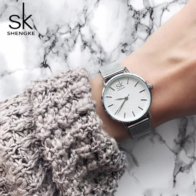 SK Super Slim Sliver Mesh Stainless Steel Ladies Watches Women Top Brand Luxury Casual Clock Waterproof Wristwatch for Women