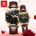 OLEVS 6898 Couple Watches Original Fashion Simple Waterproof Luminous Quartz Watch Leather Strap Date Wristwatch Couple Gifts
