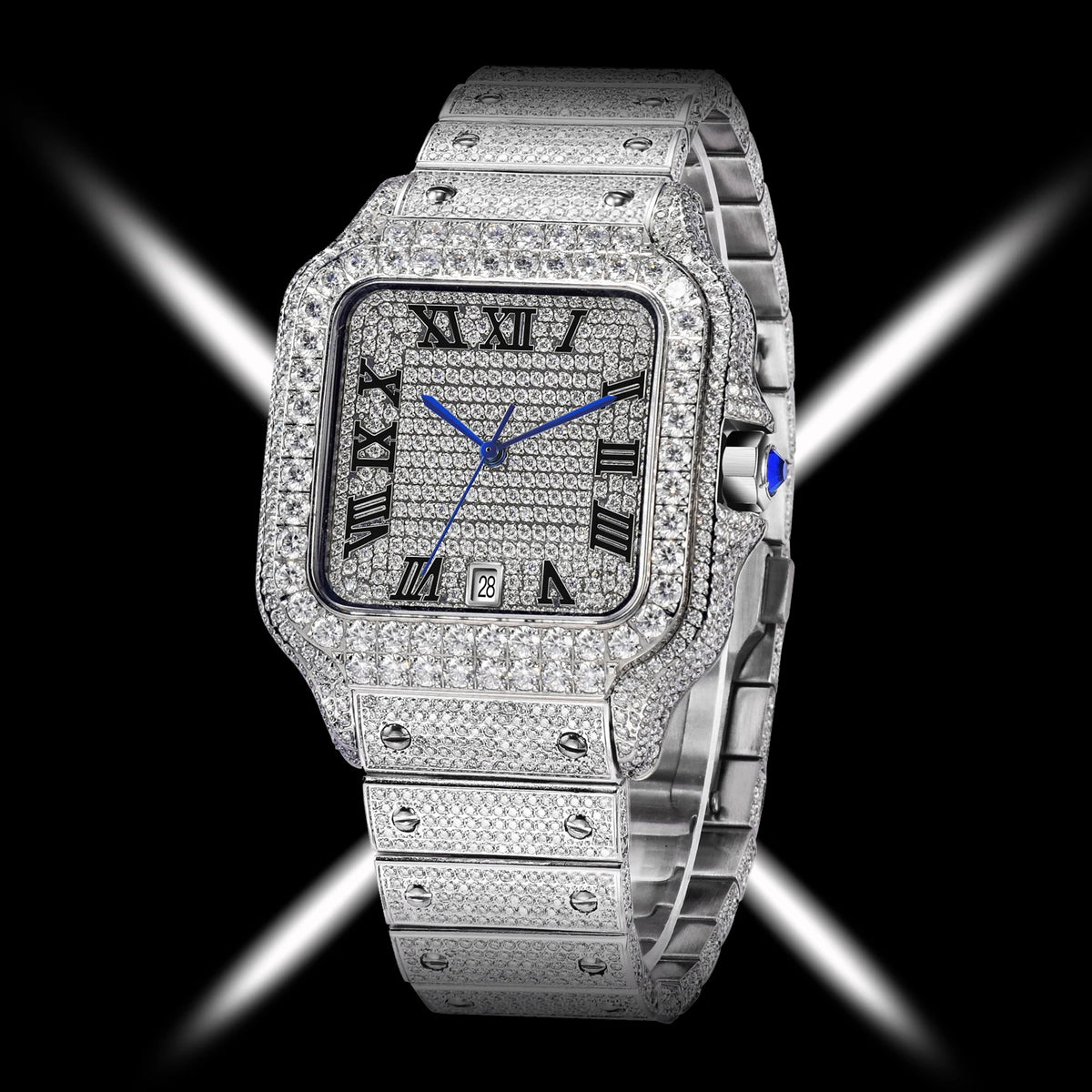 PINDU Design NEW Mozambique Diamond mechanical watch men 8215 movement sapphire stainless steel waterproof fully automatic watch